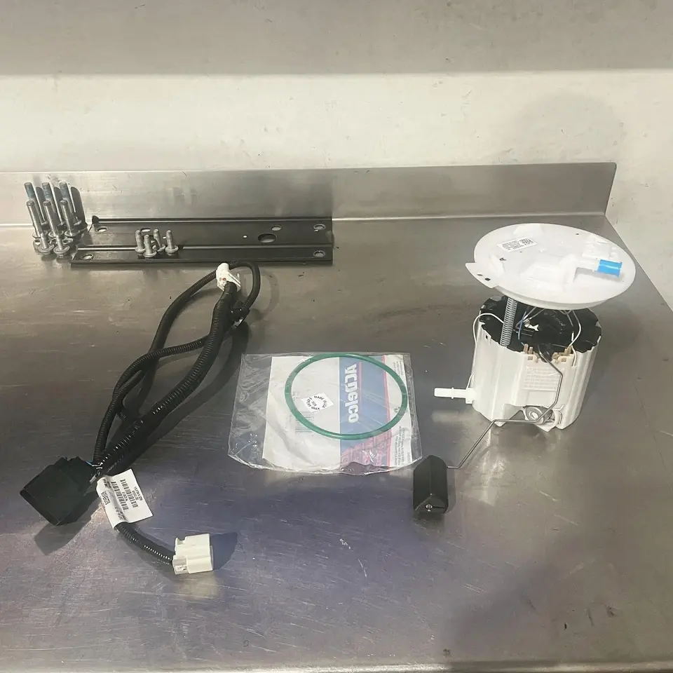 Electrical parts and wiring harness laid out on a bench
